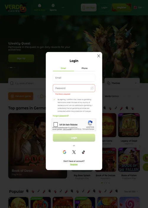 Verde Casino inlog pagina voor veilige toegang tot je account